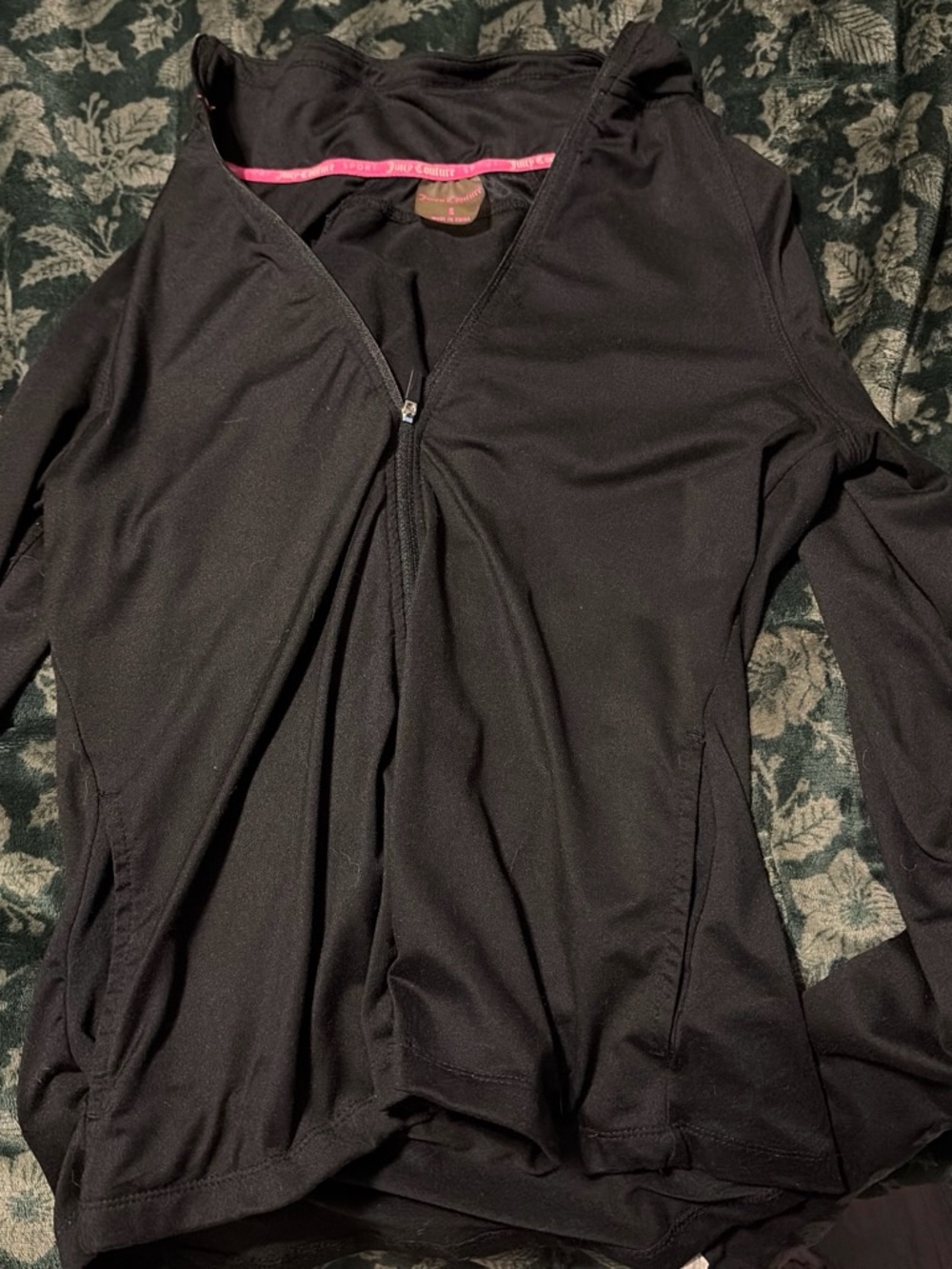 Juicy Couture Black Zip-Front Lightweight Hoodie with Pink Trim